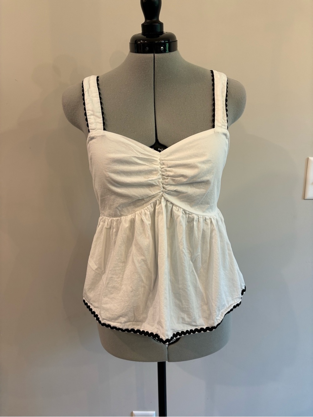 Japna White Babydoll Tank Top with Black Trim